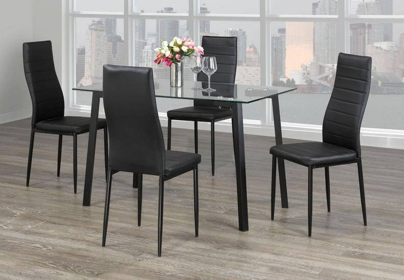 5 Piece 10mm Tempered Clear Glass Table and Black Cushion Seats with Chrome Legs - IF-T-5058-C-5053