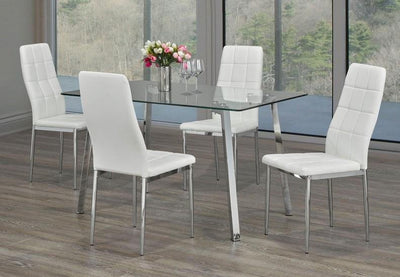 Compact Clear Glass Table Top and White Contrast Stitching Leatherette Chairs with Squared Design - IF-T-5065-C-1771