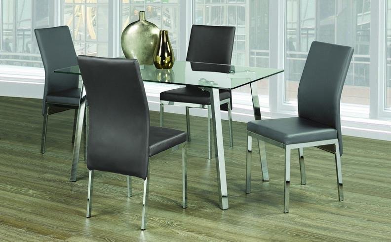 Compact Clear Glass Table Top With Chrome Legs and Grey Cushion Seats with Chrome Legs - IF-T-5065-C-5065