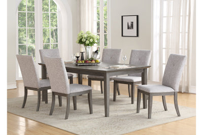 Solid Wood Grey Finish Dining Table W/ Leaf and Upholstered Fabric Chairs - MA-5229-78DR7