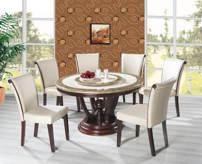 7pcs Marble Top Dining Set with Cherry Wood Base and Lazy Susan - ME-D1230