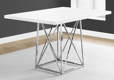 Dining Table - 36"X 48" / White Glossy / Chrome Metal - I 1046