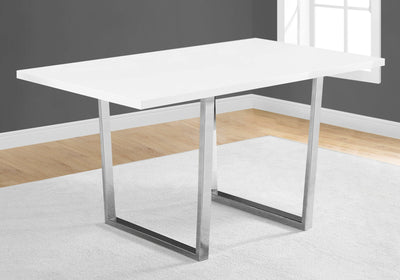 Dining Table - 36"X 60" / White Glossy / Chrome Metal - I 1118