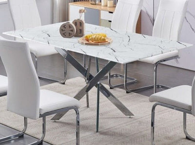 Wider Tempered White Marble Glass Table - IF-T-1442