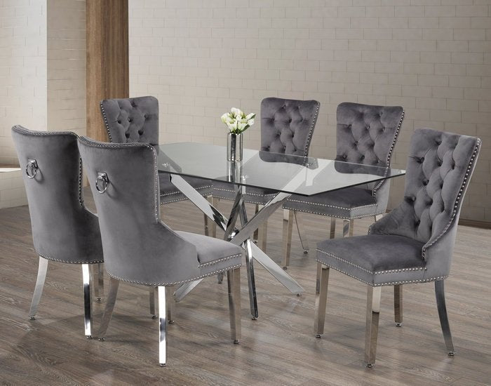 Glass Dining Table with Swiveled Chrome Legs - IF-T-1448