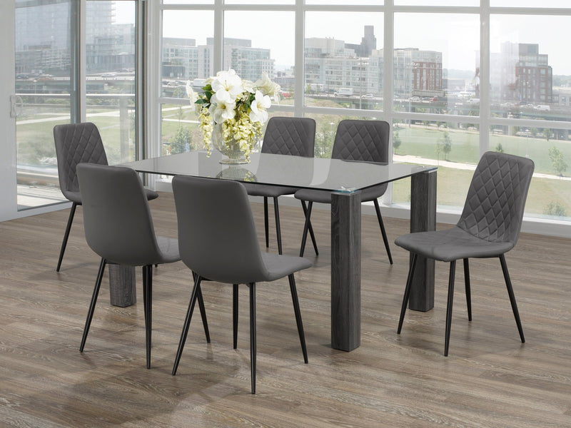 Glass Dining Table with Grey Wooden Legs - IF-T-1449