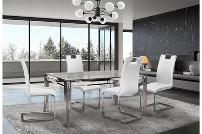 Porfirio Dining Set with Zane Chair in White Leather - MA-3645-59DR5 + MA-738S4-WT