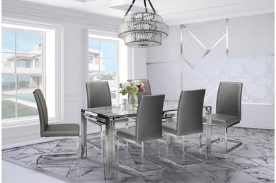 7 Piece Porfirio Dining Set with Shirelle Chair in Grey Leather - MA-3645-59DR7 + MA-6826S-GY