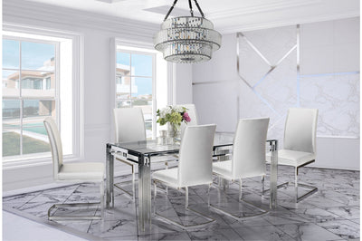 7 Piece Porfirio Dining Set with Shirelle Chair in White Leather - MA-3645-59DR7 + MA-6826S-WT