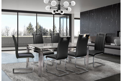 7 Piece Porfirio Dining Set with Zane Chair in Black Leather - MA-3645-59DR7 + MA-738S4-BK