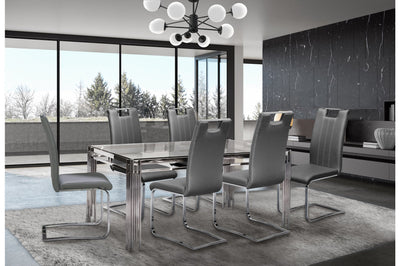 7 Piece Porfirio Dining Set with Zane Chair in Grey Leather - MA-3645-59DR7 + MA-738S4-GY