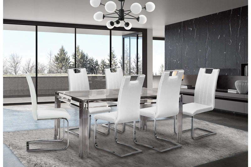 7 Piece Porfirio Dining Set with Zane Chair in White Leather - MA-3645-59DR7 + MA-738S4-WT