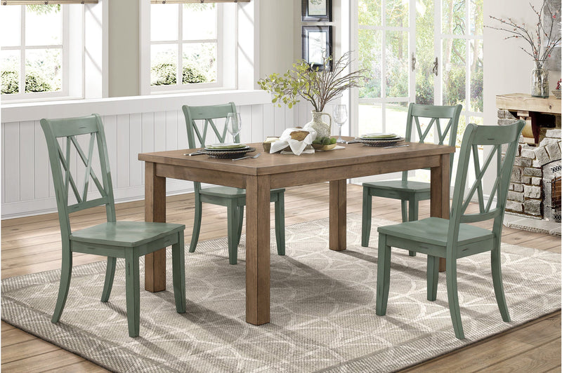 Janina Collection 5 Piece Dining Set with Teal Chairs - MA-5516-66DR5 + MA-5516TLS