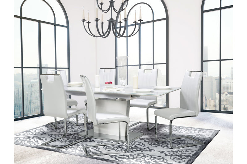 Cynthia 7 Piece Dining Set with Zane Chair in White Leather - MA-6846-78DR7 + 738S4-WT