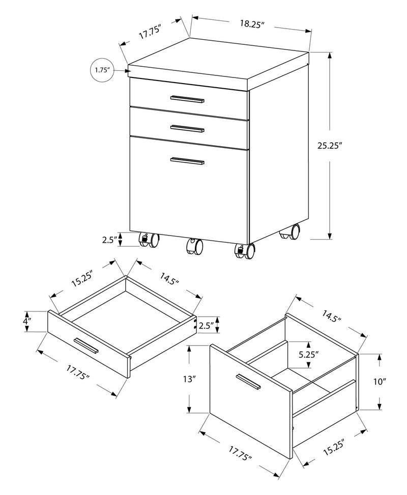 Filing Cabinet - 3 Drawer / White / Cement-Look On Castor - I 7051
