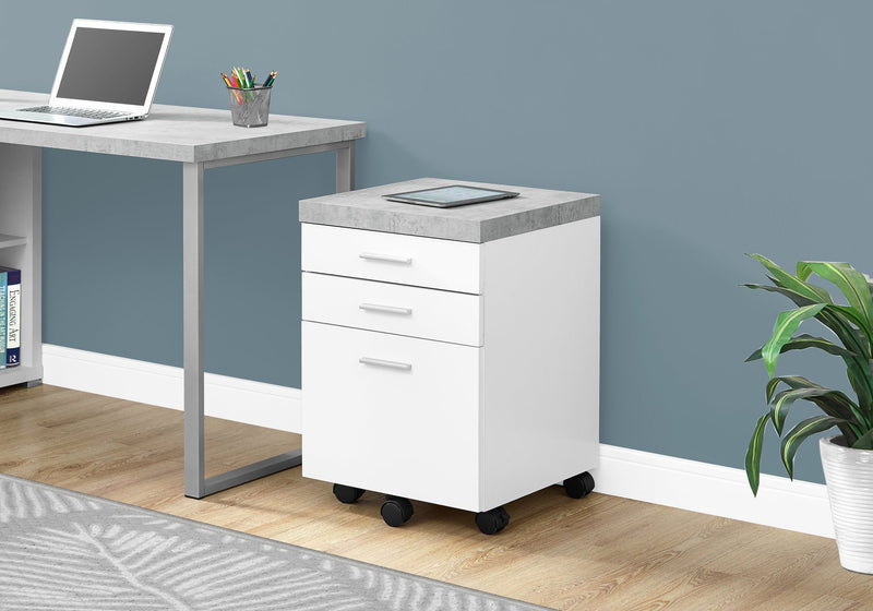 Filing Cabinet - 3 Drawer / White / Cement-Look On Castor - I 7051
