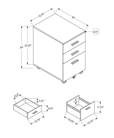 Filing Cabinet - 3 Drawer / White On Castors - I 7780