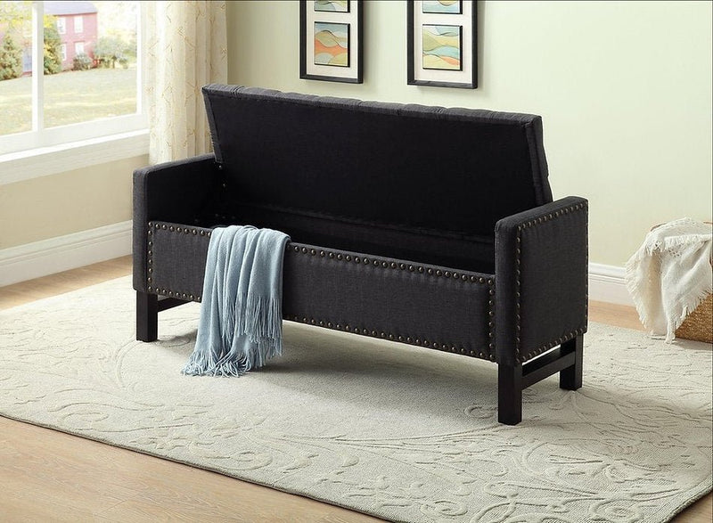Decked Out Storage Bench In Charcoal Fabric With Nailhead Trim - IF-6403