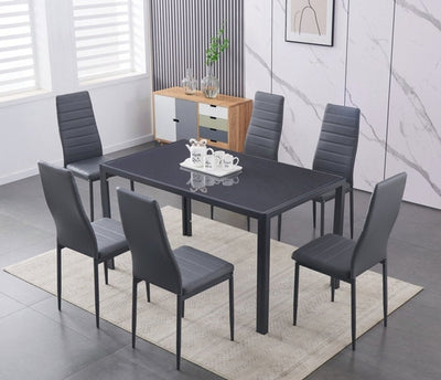 Wider Grey Tempered Glass Dining Table With Grey Metal Frame - IF-T-5051