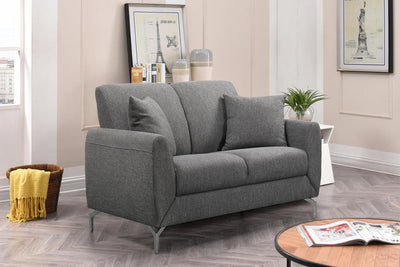 Grey Fabric Love Seat with Chrome Accents - Bo-Kate-Grey-LS