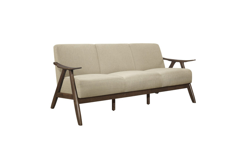 Retro-inspired Modern Living Set in Walnut Finish and Light Brown Fabric - MA-1138BRSLC
