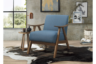 Retro-inspired Modern Living Set in Walnut Finish and Blue Fabric - MA-1138BUSLC