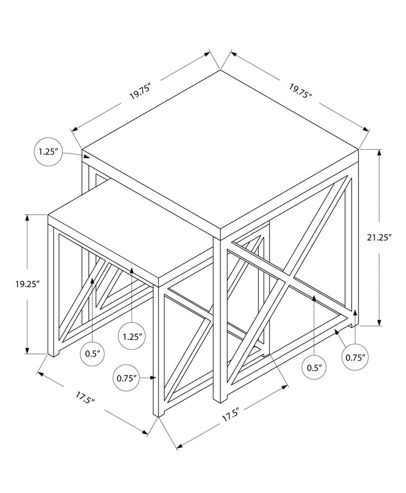 Nesting Table - 2Pcs Set / Glossy White / Chrome Metal - I 3025