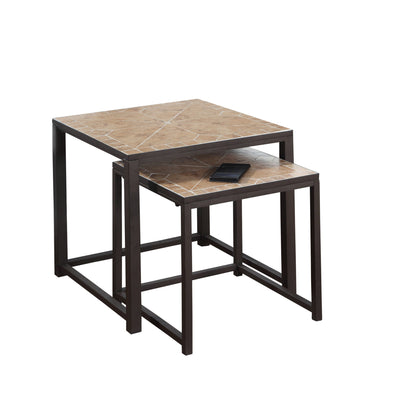 Nesting Table - 2Pcs Set / Terracotta Tile Top / Brown