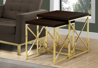 Nesting Table - 2Pcs Set / Cappuccino / Gold Metal - I 3237