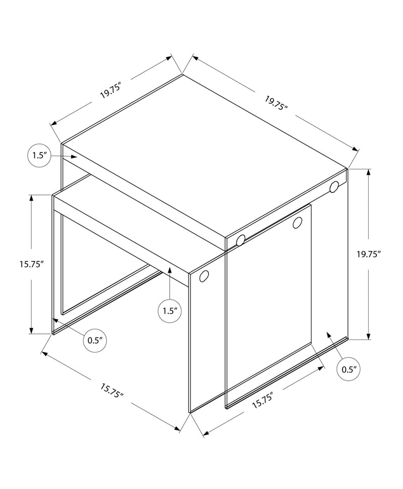 Nesting Table - 2Pcs Set / Glossy White / Tempered Glass - I 3287