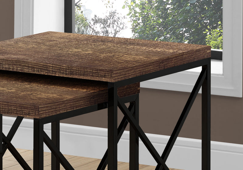 Nesting Table - 2Pcs Set / Brown Reclaimed Wood / Black