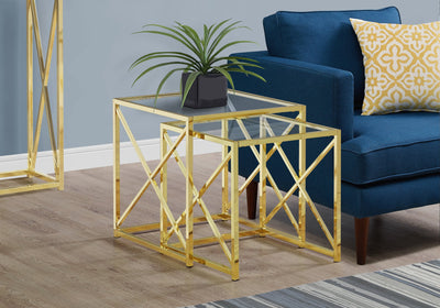 Nesting Table - 2Pcs Set / Gold Metal With Tempered Glass - I 3445