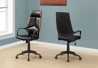 Office Chair - Black / Brown Leather-Look / Executive - I 7271