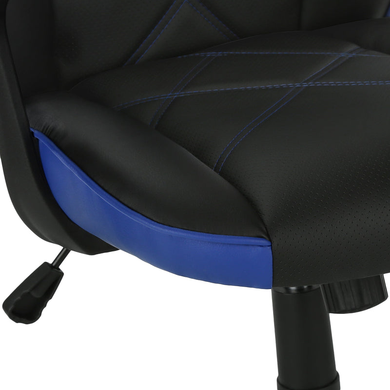 Office Chair - Gaming / Black / Blue Leather-Look