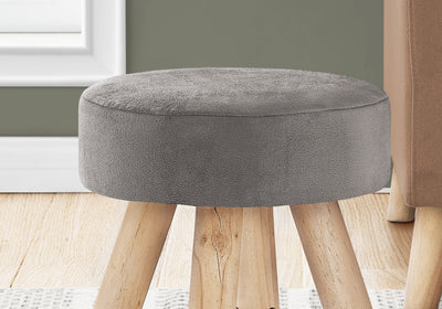 Ottoman - Grey Velvet / Natural Wood Legs