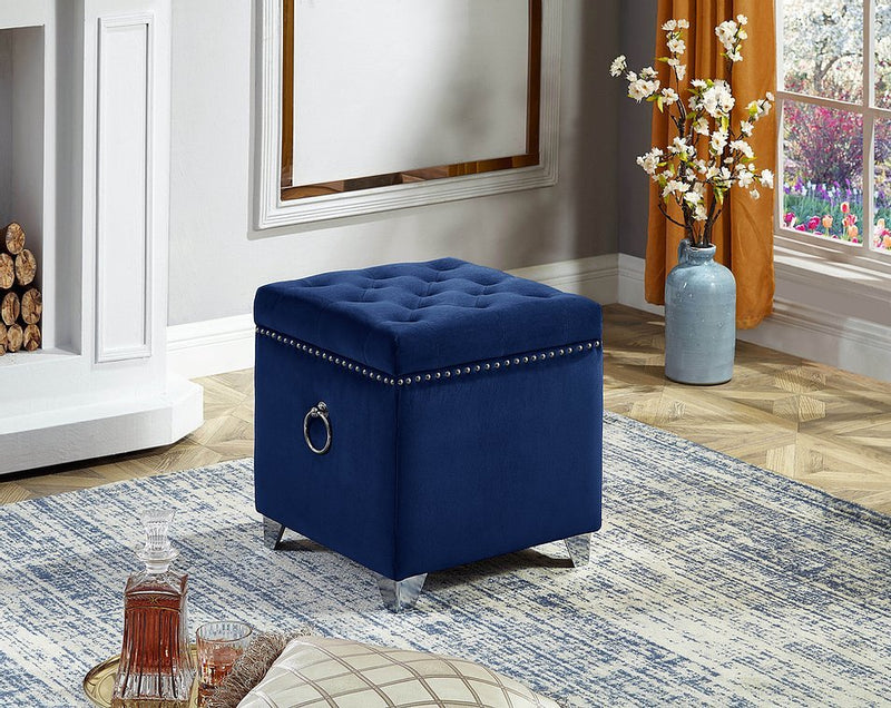 Blue Velvet Storage Ottoman with Deep Tufting - IF-6297
