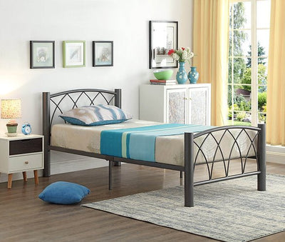 Grey Metal Bed With Mattress Support - IF-107-S