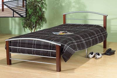 Silver Metal and Dark Cherry Post Platform Bed - IF-127-S