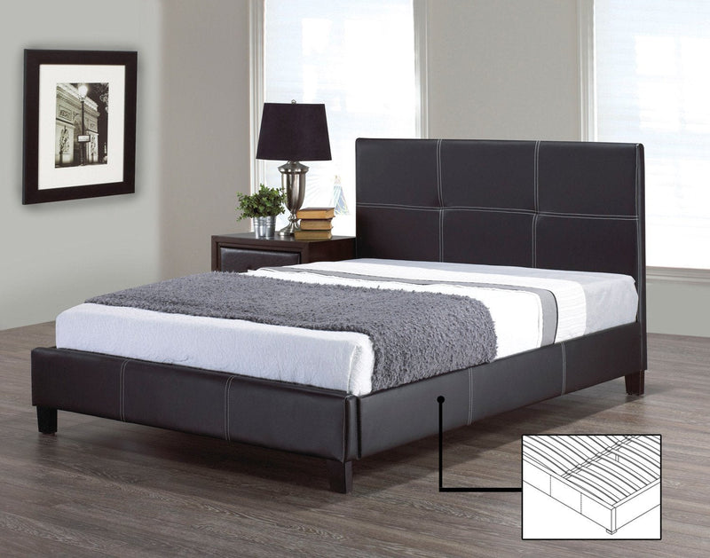 Black Leatherette Platform Bed with Contrast Stitching - IF-130-D-B