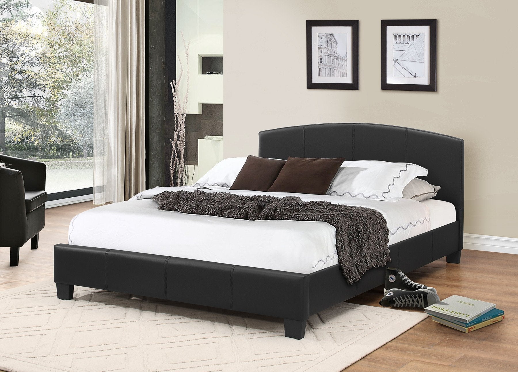 Slightly curved-panel leatherette covered platform bed – Payless Furniture