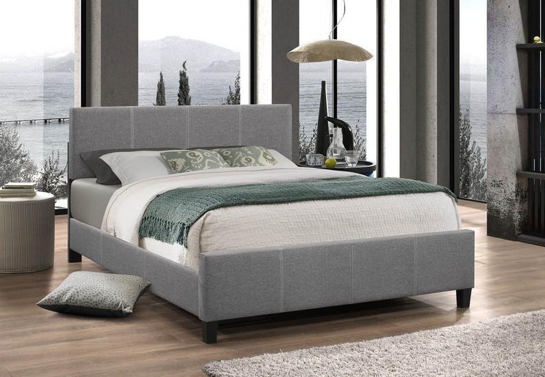 Light Grey Fabric Platform wide Bed with Adjustable Height Headboard - IF-137-S