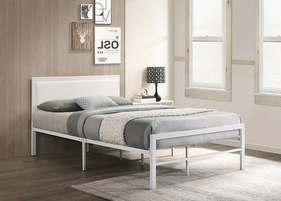 White Metal Frame Bed With Padded Headboard - IF-142-S-W