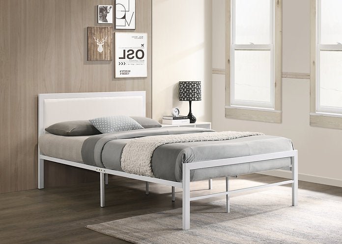 White Metal Frame Bed With Padded Headboard - IF-142-S-W