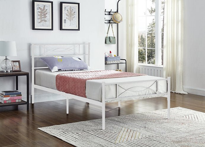 White Metal Bed with Mattress Support - IF-154-S-W