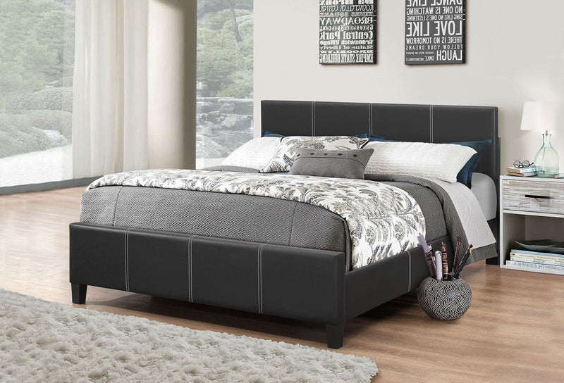 Black Leatherette Platform wide Bed with Adjustable Height Headboard - IF-165-S-B