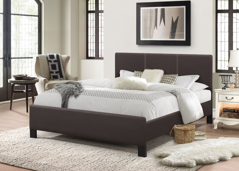 Espresso Leatherette Platform Bed with Contrast Stitching - IF-173-S-E