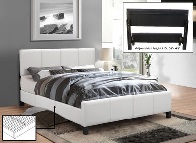 White Leatherette Platform wide Bed with Adjustable Height Headboard - IF-174-S-W
