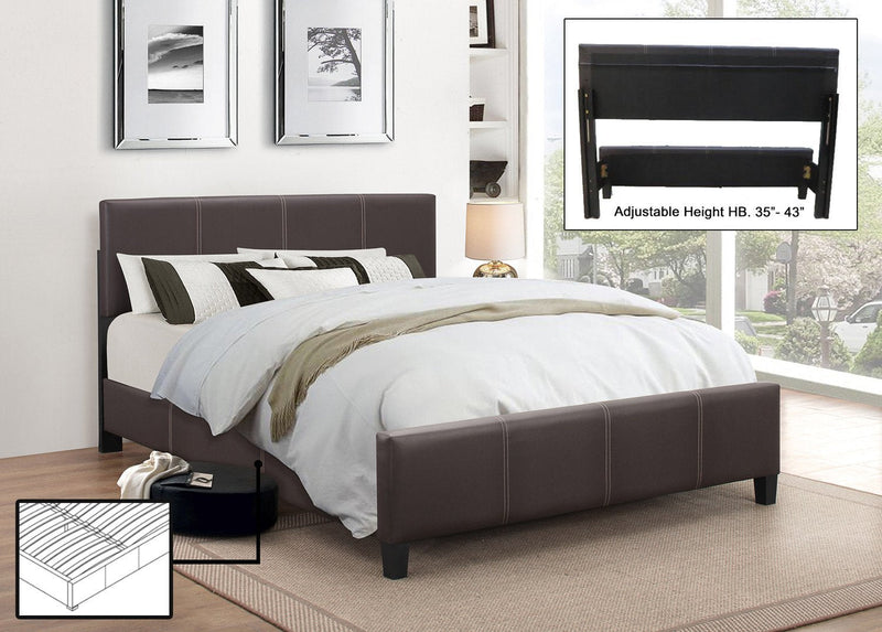 Espresso Leatherette Platform wide Bed with Adjustable Height Headboard - IF-176-S-E
