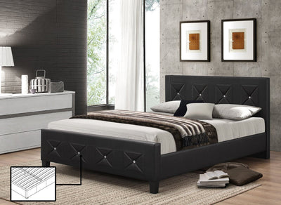 Black Leatherette Platform Bed with Crystals - IF-177-S-B
