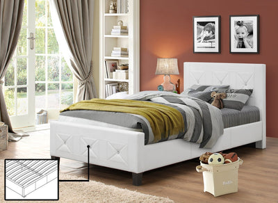 White Leatherette Platform Bed with Crystals - IF-178-S-W